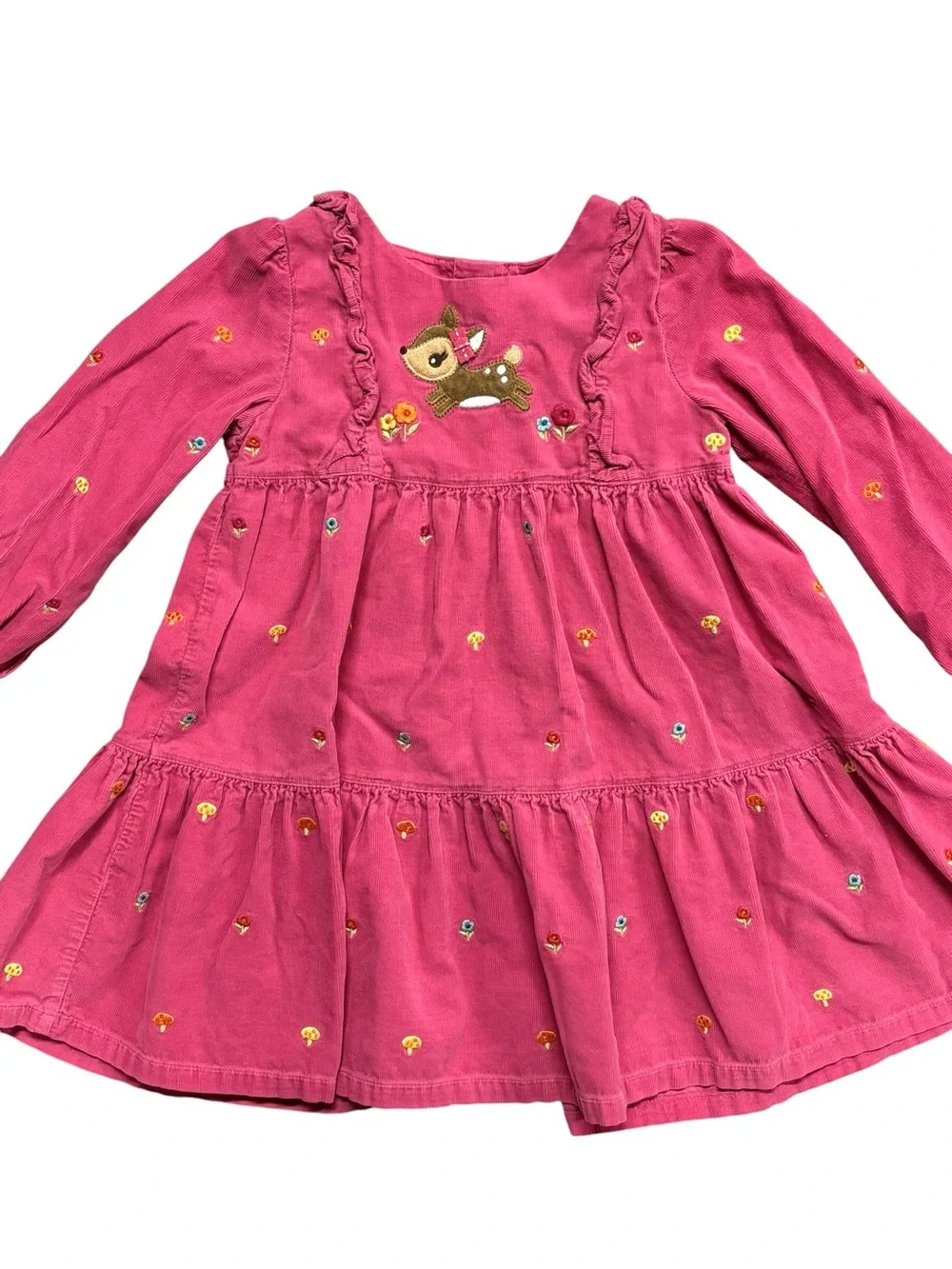 Gymboree | Pink Corduroy Deer Floral Mushroom Embroidered Tiered Dress